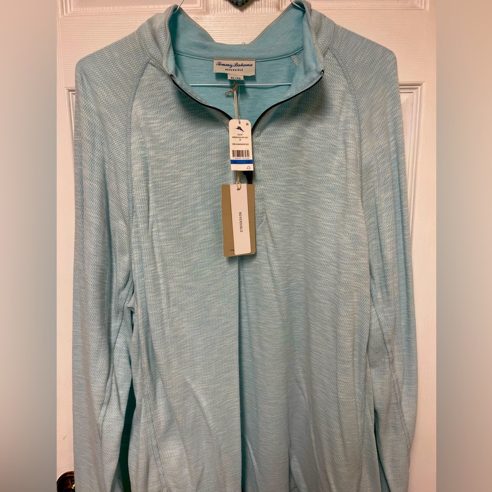 Tommy Bahama Barrier Beach Rev Half Zip. Hummingbird Blue. NWT.  Orig $118.